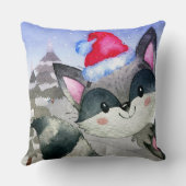 ウィンターフォレストウッドランドフレンズイラストレーション クッション (裏面)