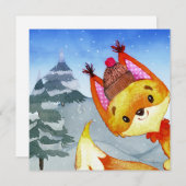 ウィンターフォレストウッドランドフレンズキツネイラストレーション (正面/裏面)