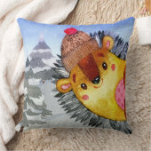 ウィンターフォレストウッドランドフレンズヘッジホッグスケッチ クッション (ブランケット)