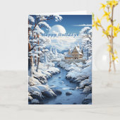 ウィンターフォレストカントリーチャーチ凍っていリバー カード (黄色い花)