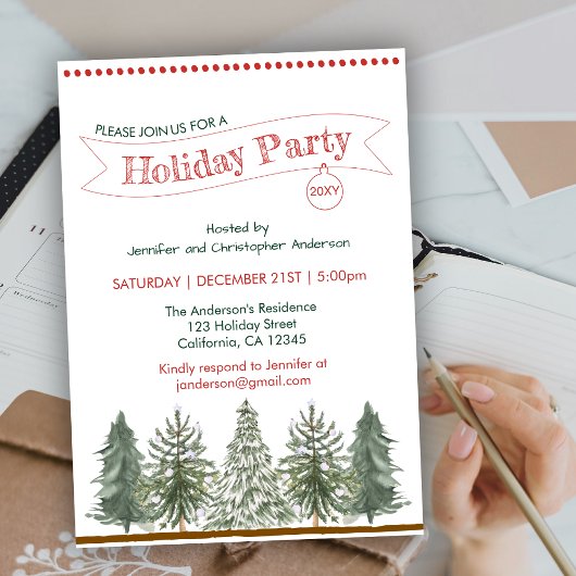 ウィンターフォレストクリスマスホリデーパーティー招待状 シーズンカード