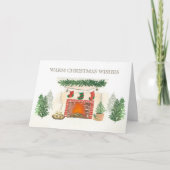 ウィンターフォレストコージークリスマス暖炉ビジネス シーズンカード (正面)