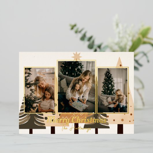 ウィンターフォレストニュートラル3フォトフォイルホリデーカード 箔シーズンカード (立ち正面)