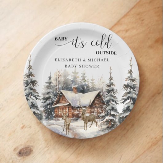 ウィンターフォレストハウスベビー外は寒い ペーパープレート
