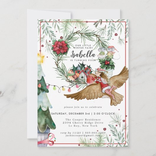 ウィンターフォレストフェアリー誕生日招待状 招待状 (正面)