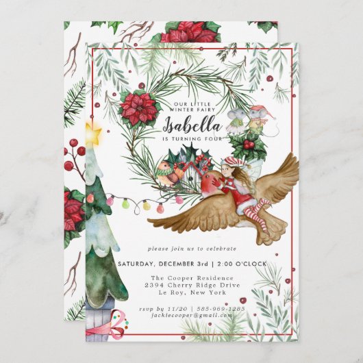 ウィンターフォレストフェアリー誕生日招待状 招待状 (正面/裏面)