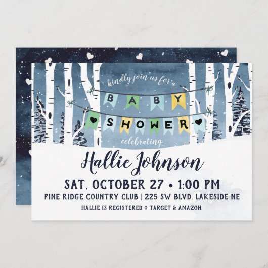 ウィンターフォレストベビーシャワー招待状 招待状 (正面/裏面)