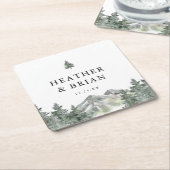 ウィンターフォレストマウンテン結婚ズバー スクエアペーパーコースター (アングル)