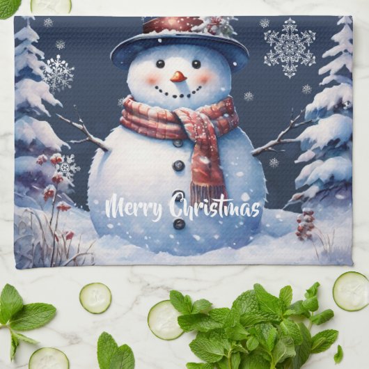ウィンターフォレスト雪だるまクリスマス キッチンタオル (折り畳み)
