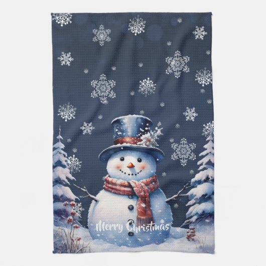 ウィンターフォレスト雪だるまクリスマス キッチンタオル (縦)