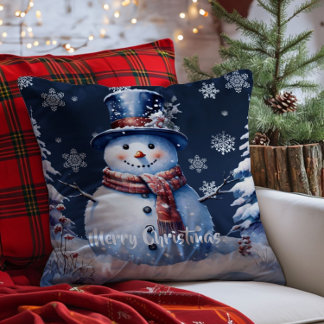 ウィンターフォレスト雪だるまクリスマス クッション
