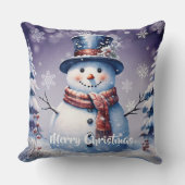 ウィンターフォレスト雪だるまクリスマス | パープル クッション (正面)