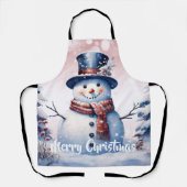 ウィンターフォレスト雪だるまクリスマス | ピンク エプロン (正面)