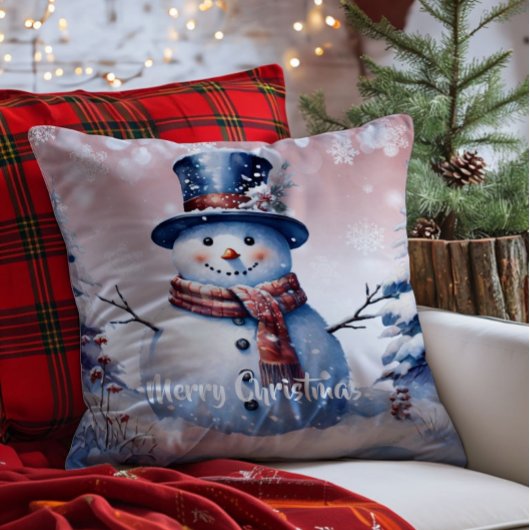ウィンターフォレスト雪だるまクリスマス | ピンク クッション