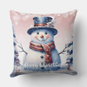ウィンターフォレスト雪だるまクリスマス | ピンク クッション (裏面)