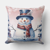 ウィンターフォレスト雪だるまクリスマス | ピンク クッション (正面)