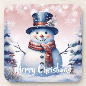 ウィンターフォレスト雪だるまクリスマス | ピンク コースター (正面)