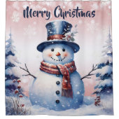 ウィンターフォレスト雪だるまクリスマス | ピンク シャワーカーテン (正面)