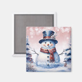 ウィンターフォレスト雪だるまクリスマス | ピンク マグネット (正面/裏面)