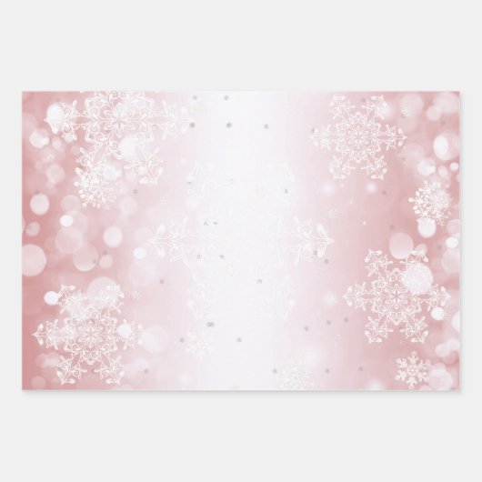 ウィンターフォレスト雪だるまクリスマス | ピンク ラッピングペーパーシート (正面2)