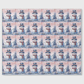 ウィンターフォレスト雪だるまクリスマス | ピンク ラッピングペーパー (フラット)