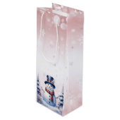 ウィンターフォレスト雪だるまクリスマス | ピンク ワインギフトバッグ (正面アングル)