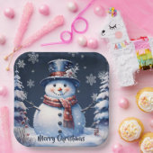 ウィンターフォレスト雪だるまクリスマス | ブルー ペーパープレート (パーティー)