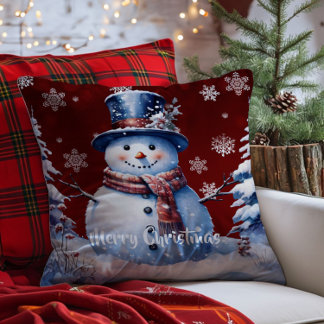 ウィンターフォレスト雪だるまクリスマス | レッド クッション