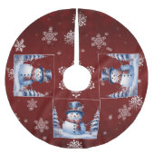 ウィンターフォレスト雪だるまクリスマス | レッド ブラッシュドポリエステルツリースカート (正面)