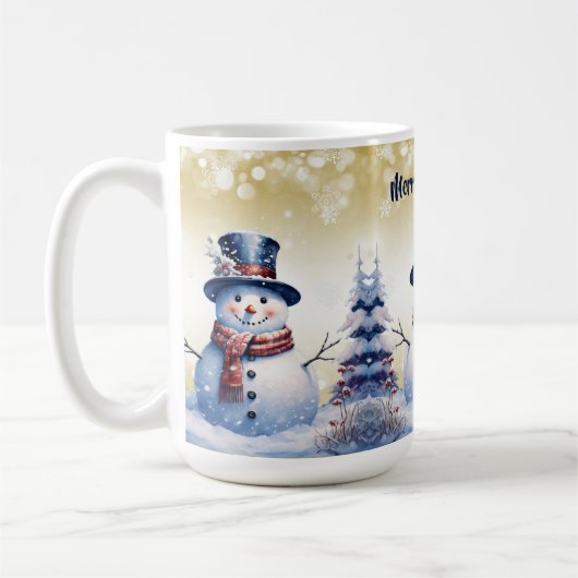ウィンターフォレスト雪だるまクリスマス |金ゴールド コーヒーマグカップ (左)
