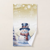 ウィンターフォレスト雪だるまクリスマス |金ゴールド バスタオルセット (ハンドタオル)