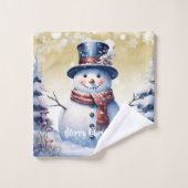 ウィンターフォレスト雪だるまクリスマス |金ゴールド バスタオルセット (ウォッシュタオル)