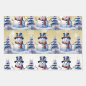 ウィンターフォレスト雪だるまクリスマス |金ゴールド ラッピングペーパーシート (正面)