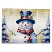 ウィンターフォレスト雪だるまクリスマス |金ゴールド ラージペーパーバッグ (裏面)