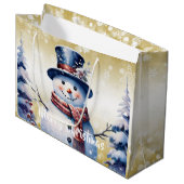 ウィンターフォレスト雪だるまクリスマス |金ゴールド ラージペーパーバッグ (正面アングル)