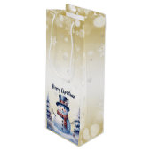 ウィンターフォレスト雪だるまクリスマス |金ゴールド ワインギフトバッグ (正面アングル)