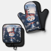 ウィンターフォレスト雪だるまクリスマス 鍋つかみ&鍋敷きセット (正面/裏面)