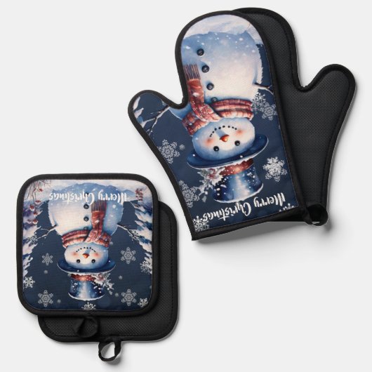 ウィンターフォレスト雪だるまクリスマス 鍋つかみ&鍋敷きセット (正面/裏面)