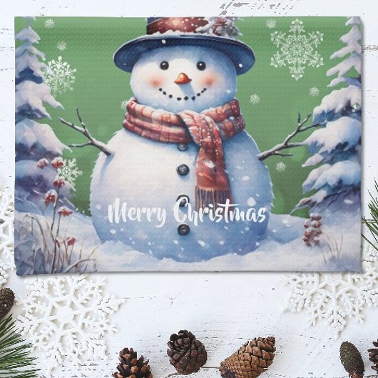 ウィンターフォレスト雪だるまクリスマス | Green キッチンタオル