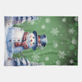 ウィンターフォレスト雪だるまクリスマス | Green キッチンタオル (横)