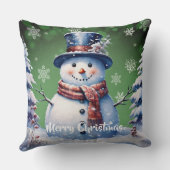 ウィンターフォレスト雪だるまクリスマス | Green クッション (裏面)