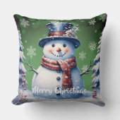 ウィンターフォレスト雪だるまクリスマス | Green クッション (正面)