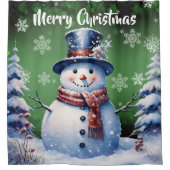 ウィンターフォレスト雪だるまクリスマス | Green シャワーカーテン (正面)