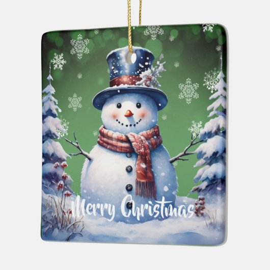 ウィンターフォレスト雪だるまクリスマス | Green セラミックオーナメント (左)