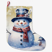 ウィンターフォレスト雪だるま | ゴールド ラージクリスマスストッキング (正面)