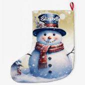 ウィンターフォレスト雪だるま | ゴールド ラージクリスマスストッキング (裏面)