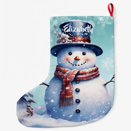 ウィンターフォレスト雪だるま | ティール ラージクリスマスストッキング (裏面)