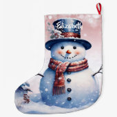 ウィンターフォレスト雪だるま | ピンク ラージクリスマスストッキング (裏面)