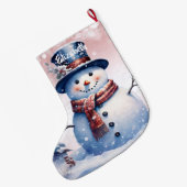 ウィンターフォレスト雪だるま | ピンク ラージクリスマスストッキング (裏面 (吊り時))
