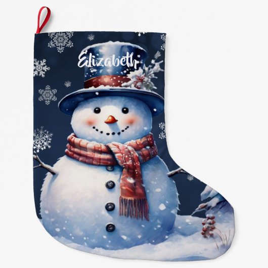 ウィンターフォレスト雪だるま ラージクリスマスストッキング (正面)